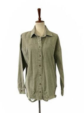 Mazik Oversized Distressed Shirt Jacket Small Sage Green Button Down NWT Women's
